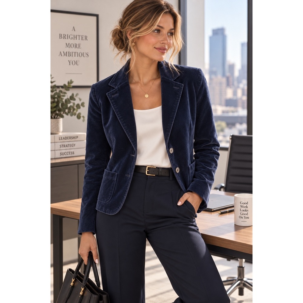 GAP Womens Navy Blue Velvet Blazer Two Button Tailored Jacket Size 4 RN 54023